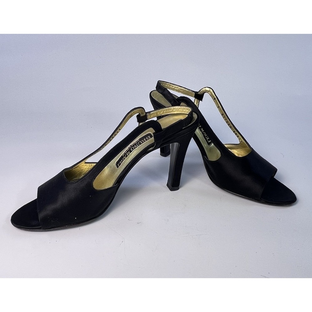 Vintage Bruno Magli Couture Black Satin Peep Toe Slingback Pumps Heels 6 B Italy - Picture 2 of 10
